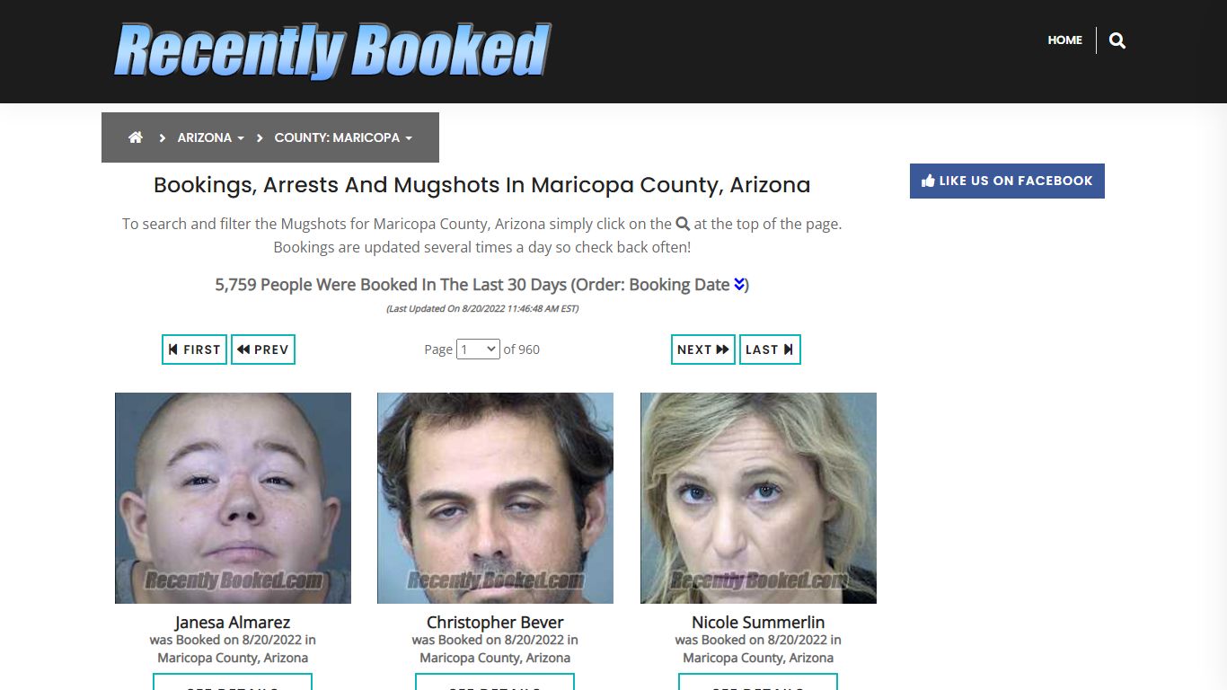 Bookings, Arrests and Mugshots in Maricopa County, Arizona